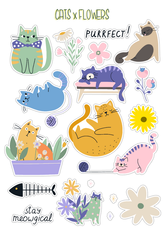 "Purrfectly Floral Fun" - Holographic Sticker Set